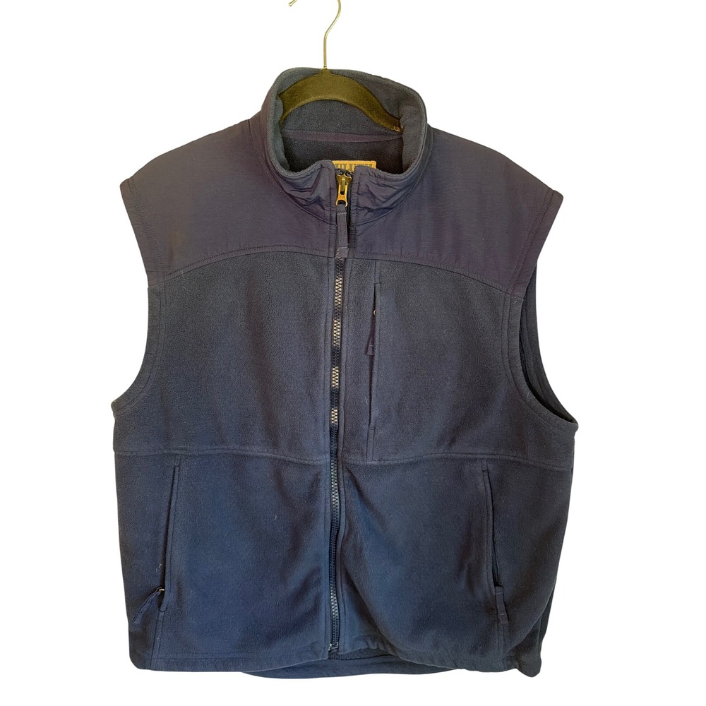 Duluth Trading Co Mens Fleece Vest Navy Blue Full Zip Nylon Overlay Large